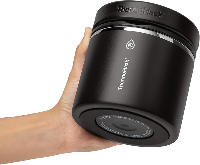 ThermoFlask Insulated Food Jar with Leakproof Lid (20 oz, Black) - Stainless Steel Food Containers for Hot & Cold Meals, Lunch, Soup & Snacks