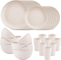 Supernal Wheat Straw Dinnerware Sets,Dish Sets for 8,Plates and Bowls Set Dishwasher Safe,Unbreakable Dinnerware,Reusable Plastic Plates,Beige Color 16pcs Plates, 8pcs Bowls, 8pcs Cups.