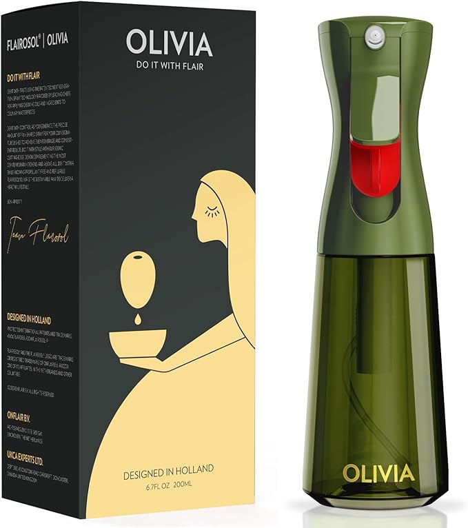 FLAIROSOL OLIVIA Oil Sprayer for Cooking, 130ML & 200ML Glass Oil Sprayer - Clear Bottle and Green Bottle