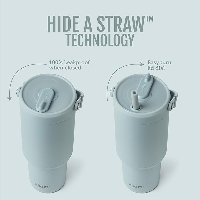 Ello Oasis Go+ 26oz Tumbler with Top Handle and Retracting Straw | Reusable Insulated Stainless Steel Cup, 100% Leakproof Water Bottle, 24 Hours Cold, Cup Holder Friendly For Travel | Salt Water