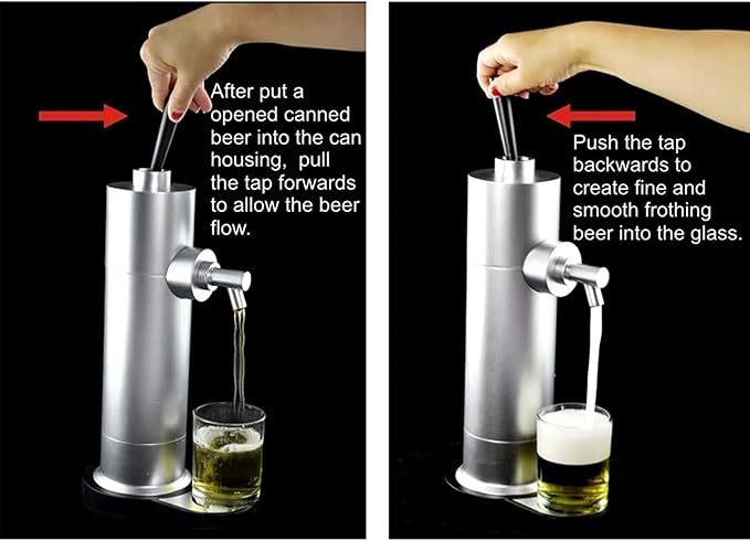 Beer Draft Dispenser,Beer Foam Machine,Canned Beer Draft System,Beer Foam Maker,Beer Tap,Mini Kegerator,Converts Any Can Into Draft for Beer Bars,A Great Gift for Beer Lovers,Silver