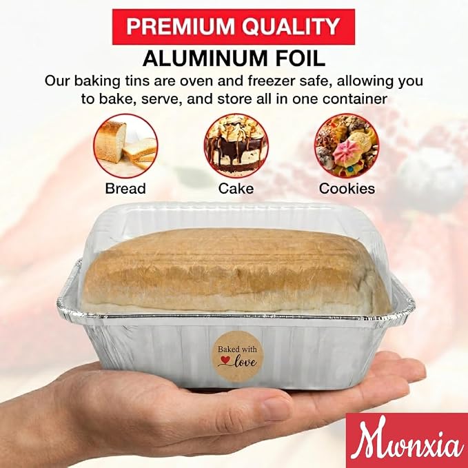 Small Disposable Aluminum Loaf Pans with Lids High Dome for Baking Bread 100 Pack Bulk for Cake, Meatloaf Banana Bread or Lemon Bundt Cake for Bakeries as 1lb Aluminum Loaf Pan