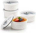 12 oz Ramekins Oven Safe, 4.5 Inch Creme Brulee Ramekins with Lids, Small White Ceramic Souffle Dishes, Mini Baking Bowls with Cover Set of 4, Ramekin Microwave & Dishwasher Safe