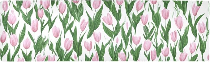 2 in 1 Table Runner Trivet for Hot Pots and Pans Heat Resistant Non Slip Waterproof 39 x 12 Inch Decorative Table Protector for Kitchen Countertop Small Tulips Pink