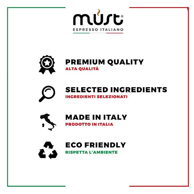 MUST, 100 Coffee Capsules in 100% Recyclable Aluminum, 100% Arabica Blend Intensity 6/8, 10 Packs of 10 Capsules, Compatible with Nespresso Machine, Made in Italy
