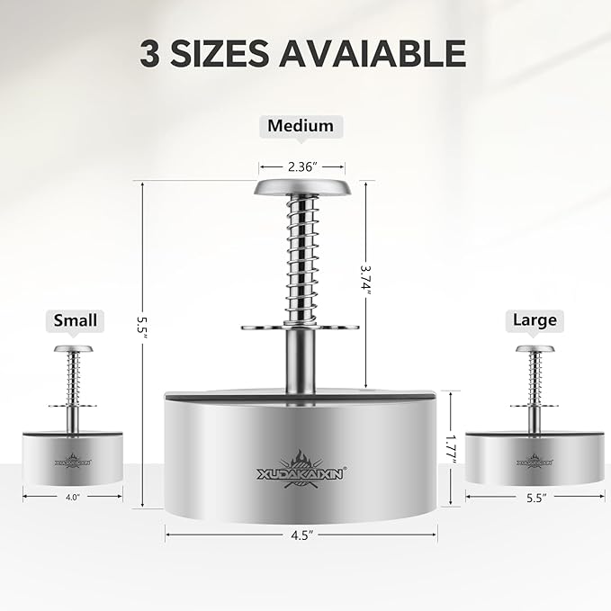 Hamburger press patty maker,304 Stainless Steel Burger Press, Non-Stick Patty-Making molds Suitable for Beef, Vegetables, and Burgers. BPA-Free,Dishwasher Safe (4.5")