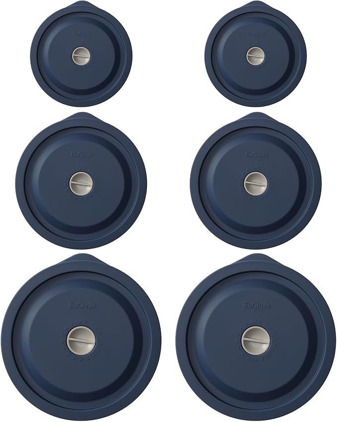 Replacement Lids for Pyrex 7200-PC 2 Cup and 7201-PC 4 Cup and 7402-PC 6/7 Cup, Silicone Round Storage Cover Lid for Anchor Hocking Glass Bowl 6 Pack Dark Blue