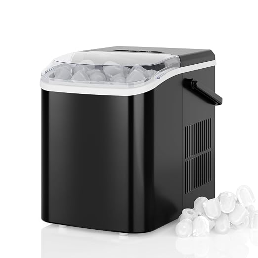 DUMOS Countertop Ice Maker with Handle, 26lbs/24H, Makes 9 Bullet Cubes in 6 Mins, Auto-Cleaning, Portable Ice Machine for Home Kitchen RV Camping, Black