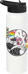 Surfing Ghost With Strawberry Milk Cartons Kawaii Vaporwave Stainless Steel Insulated Water Bottle