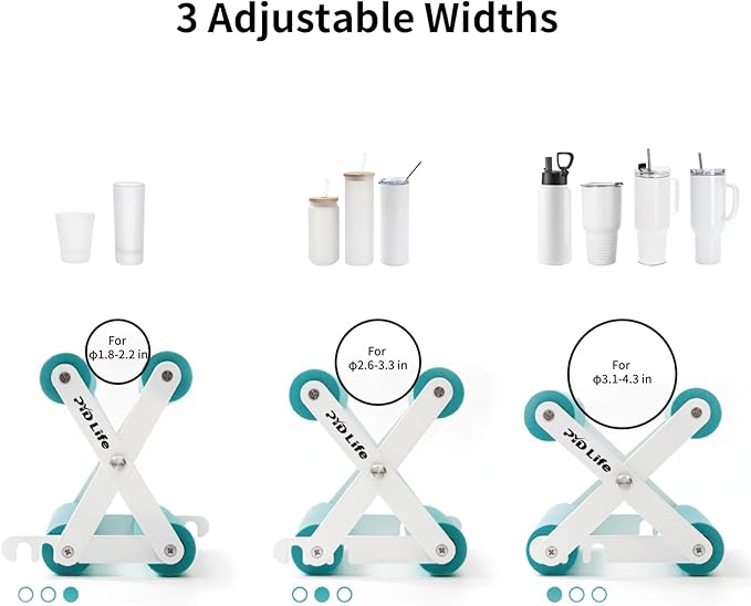 PYD Life Cup Tumbler Cradle Holder for Sublimation Craft Mint Green with White Plastic Tumblers Cups Clamp Clip,with Foam Measurements 3 Adjustable Width