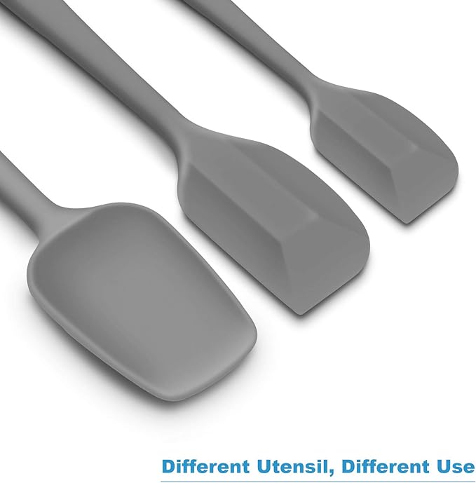 Silicone Spatula 3‑Piece Set Heat Resistant 600°F Non‑Stick Rubber Spatulas with Stainless Steel Core ALLWIN HOUSEWARE Large Spatula, Spoonula & Mini Spatula for Cooking & Baking, Grey