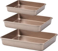 Nonstick Roasting Pan, Deep Baking Pan Set, Large Cake Pan Sets for Oven, 3-Piece Brownie Pan （Gold）