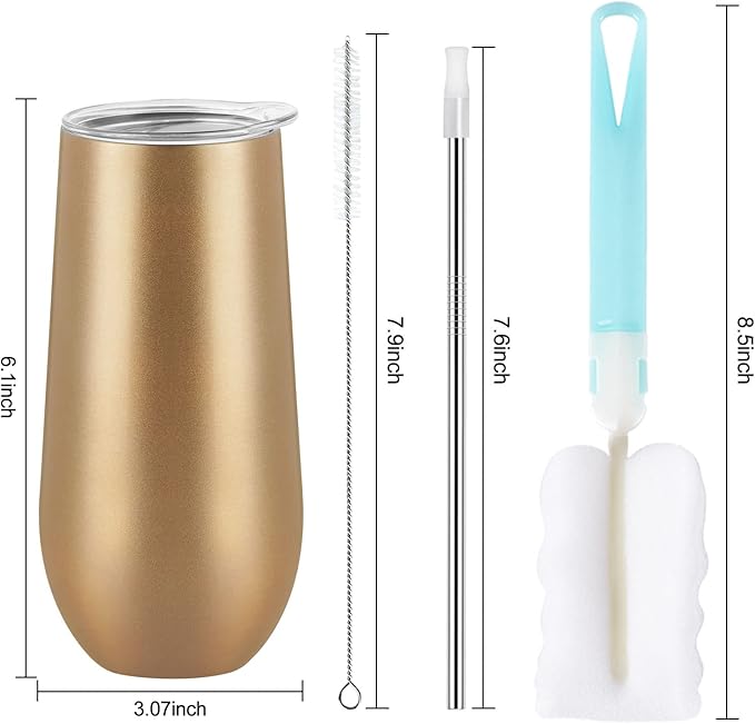 Lifecapido 2 Pack Stemless Champagne Tumblers, 12oz Insulated Champagne Flutes with Lid, Insulated Champagne Glass, Champagne Flute Tumbler, Great Gift for Birthday Party Wedding Christmas (Gold)…