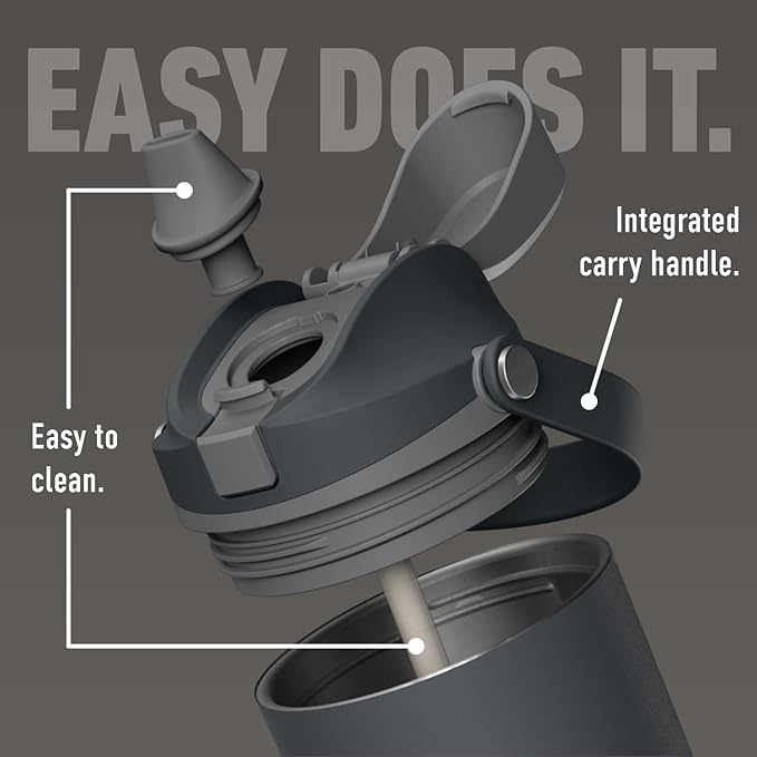 Hydrapeak Roamer 32oz Insulated Water Bottle with Straw Lid w/Lock & Handle, Leakproof Stainless Steel, Rubber Grip Base, Travel and Cupholder Friendly, Keeps Drinks Cold 24 Hours (Grey Matter)