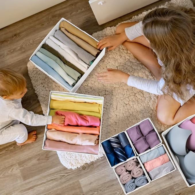 Criusia Drawer Organizer Clothes, 24 Pack Dresser Organizer Bins for Nursery Bedroom, Closet Organization and Storage Dividers for Clothing, Baby Clothes, Underwears, Socks (White)