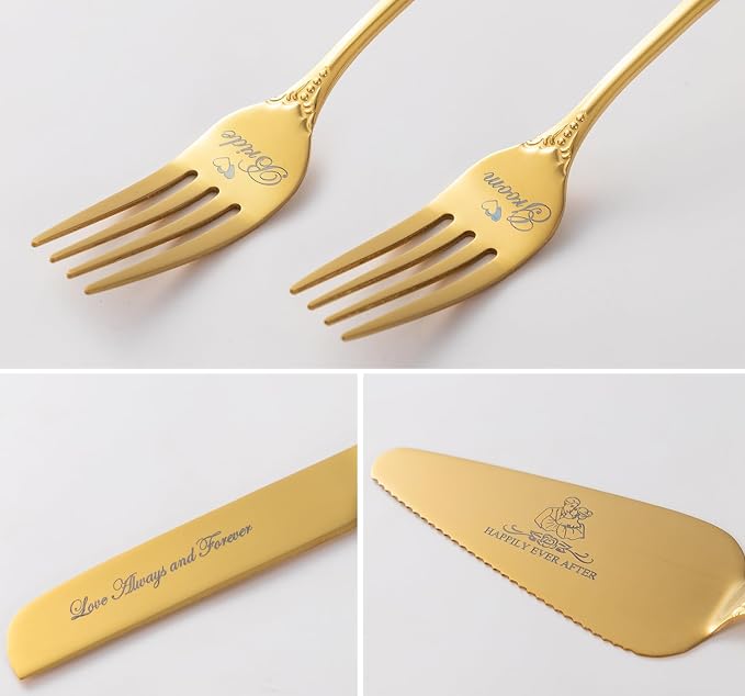 Wedding Cake Knife and Server Set, Mr and Mrs Champagne Flutes with Gold Cake Cutting Set for Wedding Bridal Shower Gifts