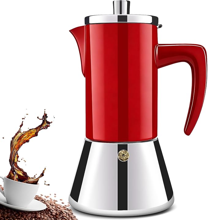 4 Cup Thickened 304 Stainless Steel Moka Pot Stovetop Espresso Maker Cafeteras Italian Percolator Espress Makers Capable Greca Mocha Coffee Machine for Induction Home and Camping 200ml 6.6oz