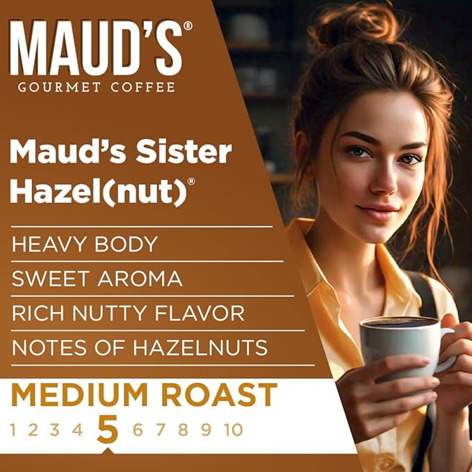 Maud's Sweet Hazelnut Flavored Coffee Pods, 100 ct, Medium Roast Flavored Coffee in Single Serve Pods – 100% Arabica Beans, Compatible with Keurig K Cups Maker