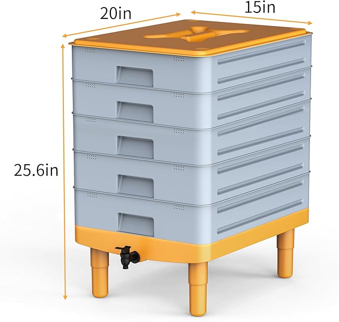 5-Tray Worm Composter,100L WormCompost Bin for Vermicomposting Starter, Indoor & Outdoor Worms Farm Composting Bin, Worm Compost Bin for Recycling Food Waste