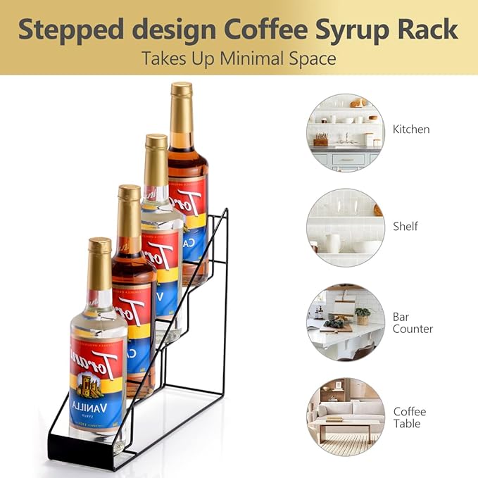 kimilus Coffee Syrup Rack for Coffee Bar Accessories, Fits with Torani and Monin Syrup, Coffee Bar Organizer Holds 4 Bottles 2 Pack
