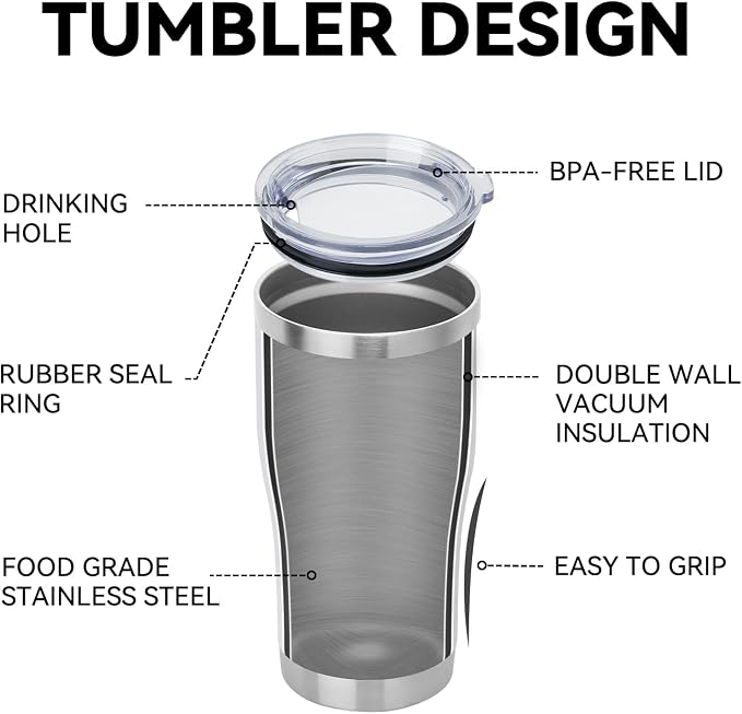 DOMICARE 20oz Tumbler with Lid Stainless Steel Tumblers Bulk, Double Wall Vacuum Insulated Coffee Travel Mug Powder Coated Tumbler, 1 Count (Pack of 1) White