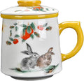 1set Ceramic Tea Cup 3 in 1 Porcelain Tea Mug with Infuser/Lid/Handle Large Bone Mug 0.11gal/415ml Rabbit Pattern Tea Cup Gift Sets for Women Personal Coffee Mugs Office/Home-TC350