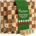 Bamboo Cutting Board Set of 3 for kitchen Checkered End Grain Wood Chopping Boards with Storage Stand & Deeper Juice Grooves | Wooded Butcher Block for Meat, Cheese, Charcuterie & Kitchen Prep