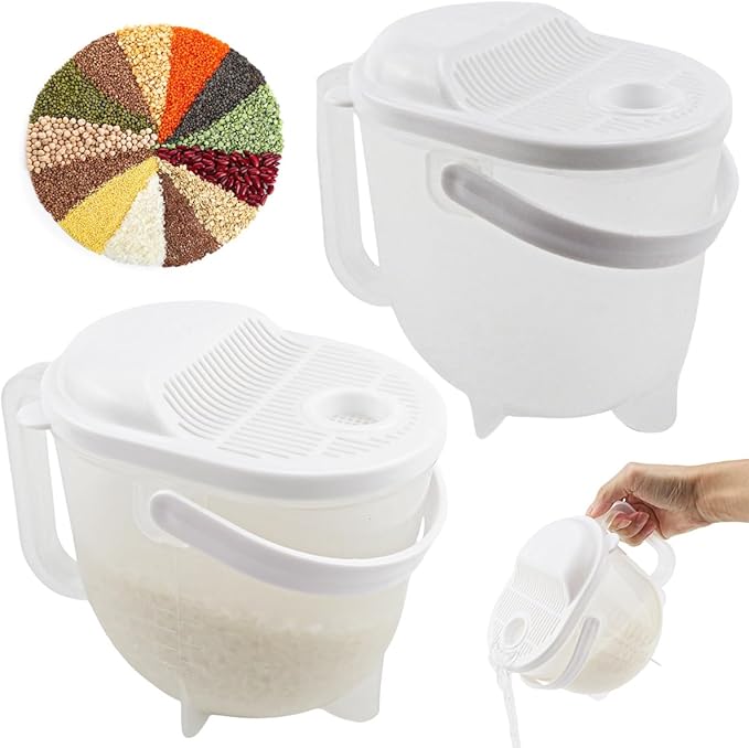 2PCS Rice Washer Plastic Washing Bowl Filter Strainer Basket for Vegetable Fruit Pasta Strainer Kitchen Colander, 400ml
