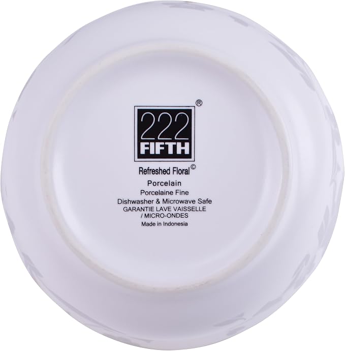 222 Fifth 12-Piece Porcelain Dinnerware Set for 4, Glossy White Plates and Bowls Sets with Silver Flower Pattern, Luxury Ceramic Dish Set, Elegant Kitchen Dishes for Everyday Dining, Refreshed Floral