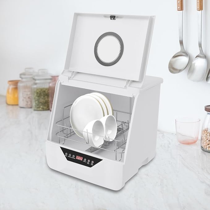 800W 110V Portable Countertop Dishwasher, Mini Dishwasher with 4 Wash Modes for Small Houses, Flats, Boats and Campervans,for Daily Needs of Families of 2-5 People