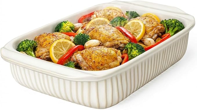 Artena Baking Dish 5.1 Quarts, Casserole Dishes For Oven, Baking Pan With Handles, Lasagna Pan Deep, Large Casserole Dish, Rectangular Ceramic Bakeware (White)
