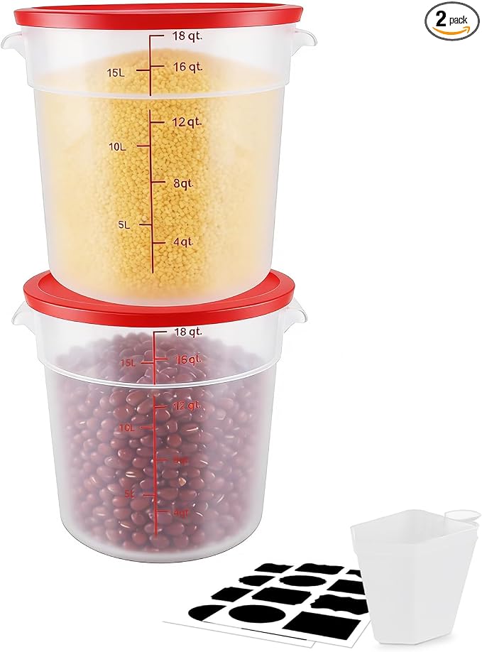 2 Pack Square Food Storage Container With Lid,12-22 Quart Commercial Storage Box With Scale & Handle,Cake Making,Dough Marinating Meat,Kitchen Supplies (polypropylene, Round 16 Quart)