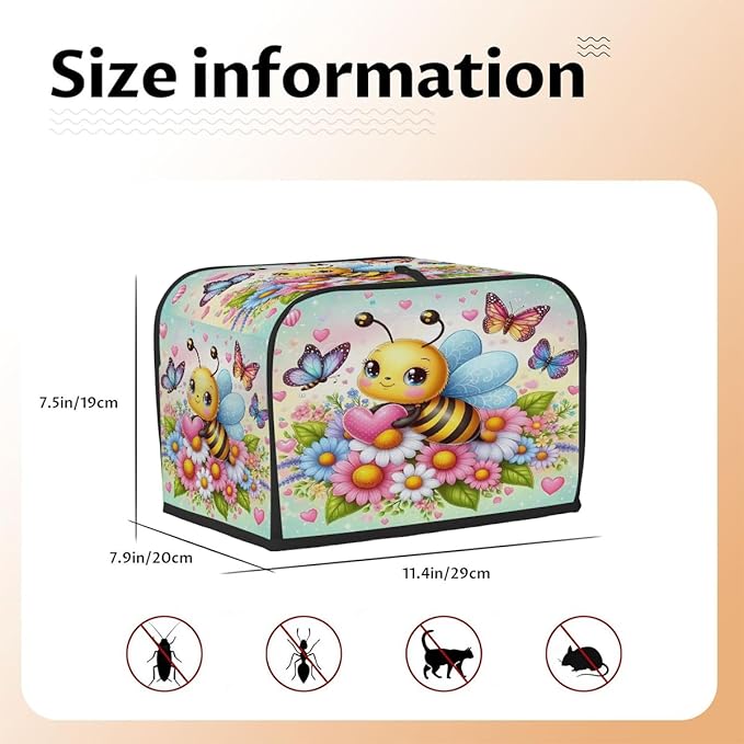 Cute Bee Spring 2 Slice Toaster Cover Dust And Fingerprint Bread Maker Cover Bakeware Protector Washable Appliance Covers Kitchen Accessories For Home Kitchen Women Gift
