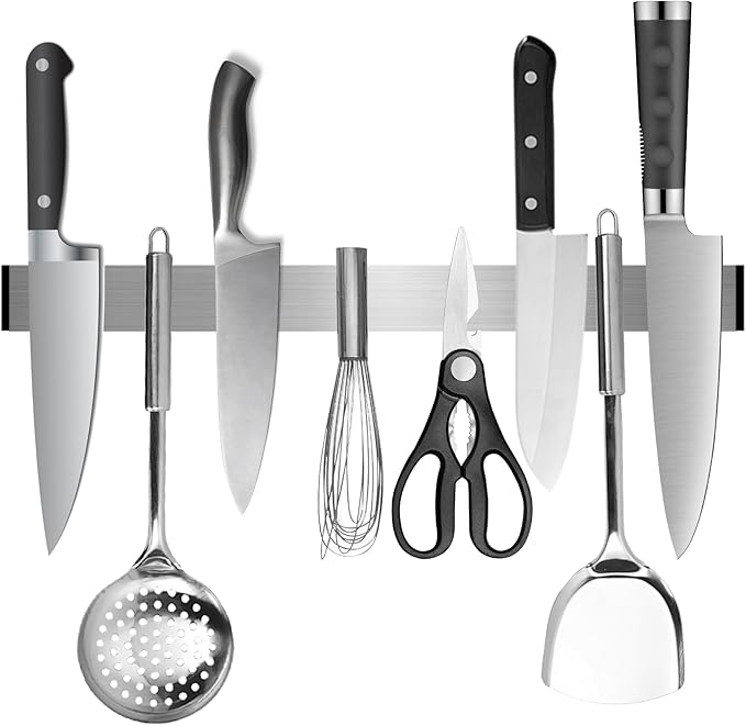 Magnetic Knife Holder for Wall 16 Inch, Strong Adhesive No Drill, Professional Knife Strip, No Screws Needed, Adhesive Backing, Stainless Steel Knife Bar