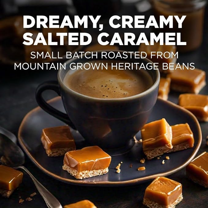 Maud's Salted Caramel Flavored Coffee Pods, 50ct, Medium Roast Flavored Coffee in Single Serve Pods – 100% Arabica Beans, Compatible with Keurig K Cups Maker
