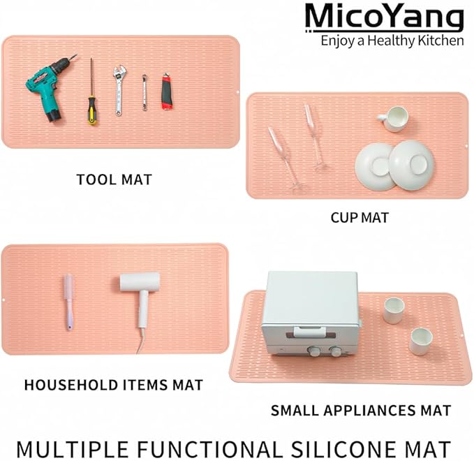 MicoYang Silicone Dish Drying Mat for Multiple Usage,Easy clean,Eco-friendly,Heat-resistant Silicone Mat for Kitchen Counter or Sink,Refrigerator or Drawer Liner Pink 5XL 36inches x 18inches