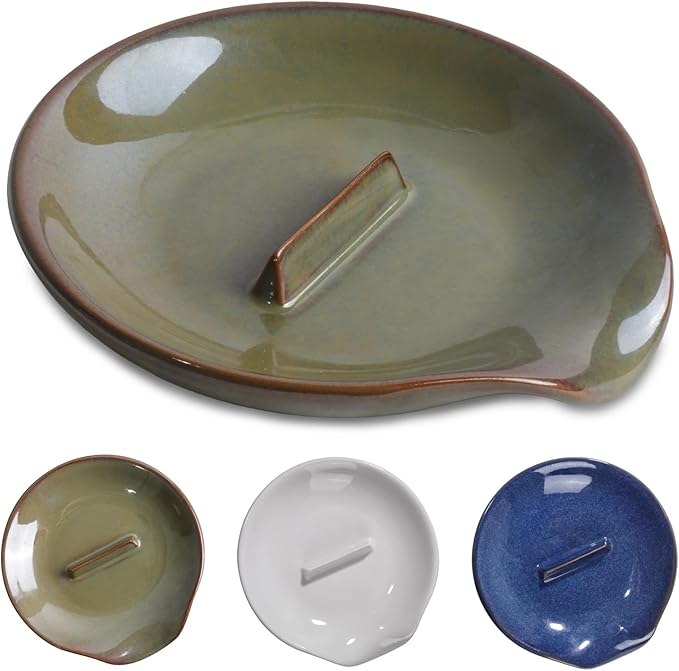 Egg Cracker Spoon Holder, Spoon Rest for Kitchen, Ceramic Spoon Holder for Stove Top, Cooking Spoon Holder,Heat Resistant Utensil Rest for Countertop, Dishwasher Safe, 3 pack