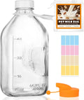 64 Oz Glass Milk Bottles with Nut Milk Bag & Pour Spout & Airtight Lids & Brush- 1/2 Gallon Heavy Duty Jug Pitcher Large Reusable Container for Milk, Juice, Water, Coffee for Refrigerator 1 Pack