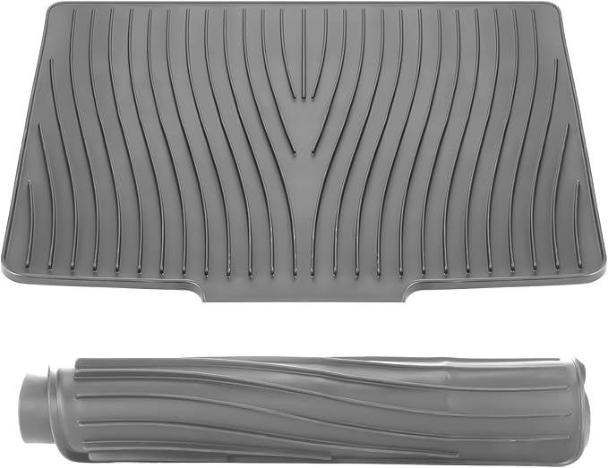 Teenyyou Extra Large Silicone Dish Drying Mat For Kitchen Counter Drying Pad 23.6 x 19 Inch Rubber Dish Drainer Mat with Drain Lip for Sink Drawer Liner(Grey)