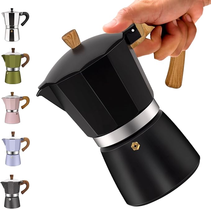 12 Cup Aluminum Moka Pot Classic Stovetop Espresso Coffee Maker 600ml 20oz Coffeemaker Percolator Mocha Pot Greca Coffee Maker Cafe Makers for Italian and Cuban Café Brewing Black