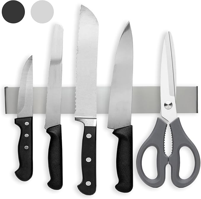 Magnetic Knife Holder for Wall, 12" Magnetic Knife Strips, Stainless Steel Magnetic Bar as a Knife Holder, Magnetic Strip for Knives for Kitchen Utensil Organizer (Silver, 12 Inch)
