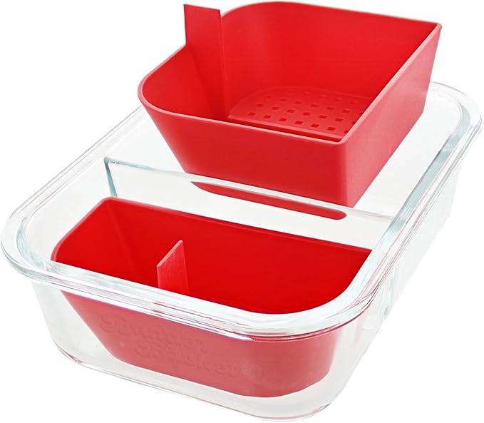 Two Compartment Borosilicate Glass Container Cleaning Tool with Sealable Lid (Red Hot Banger)