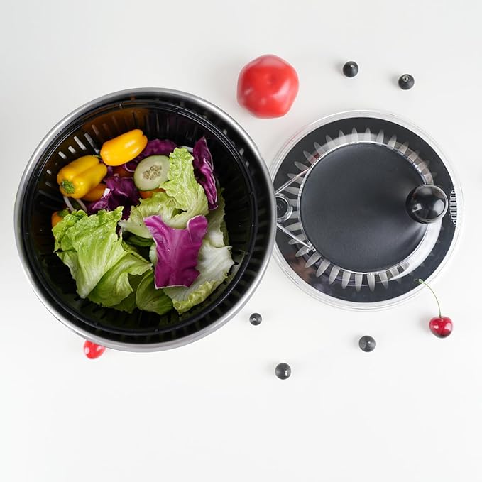 Salad Spinner with 5 Blades – 5L Large Capacity Vegetable Washer & Dryer, Push Button Fast Spin, Built-in Drain System, Stainless Steel Bowl, Non-Slip Base – All-in-One Kitchen Prep Tool