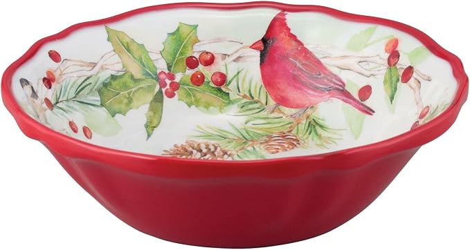 UPware 12 Piece Winter Birds Melamine Dinnerware Sets, Outdoor Dishes Set, Plates and Bowls Sets, Christmas Decorations, Service for 4, Red