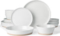 Famiware Saturn 16 Pieces Plates and Double Bowls Sets for 4, Stoneware Dinnerware Set with Pasta Bowl, Dish Set with Trim - Chip & Scratch Resistant, Microwave & Dishwasher Safe, White