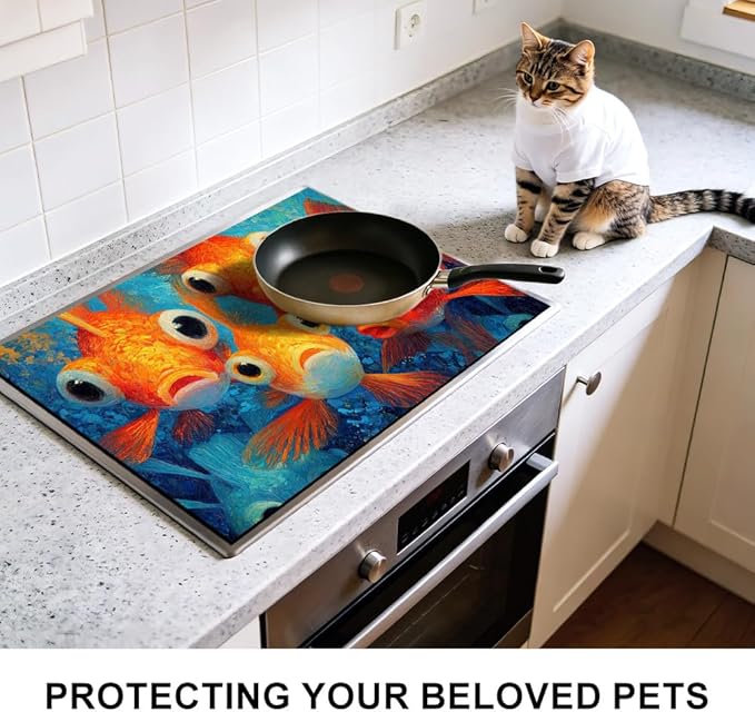 Stove Top Cover for Electric Stove 28.4 x 20.5 Inch Non Slip Stove Mat Goldfish Glass Cooktop Protector Kitchen Counter Mat