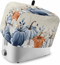 Blue Gray Pumpkin Fall Toaster Cover 2 Slice, Thanksgiving Botanical Dustproof Bakeware Oven Protector with Top Hook, Autumn Beige Waterproof Small Kitchen Appliance Toasters Dust Cover, 12"x7.5"x8"