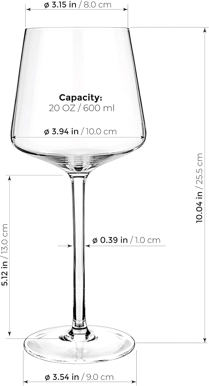 Crystal Wine Glasses 20.5-ounce, Set of 4 - Red or White Wine Large Glasses - Pinot Noir - Burgundy - Bordeaux - 600ml