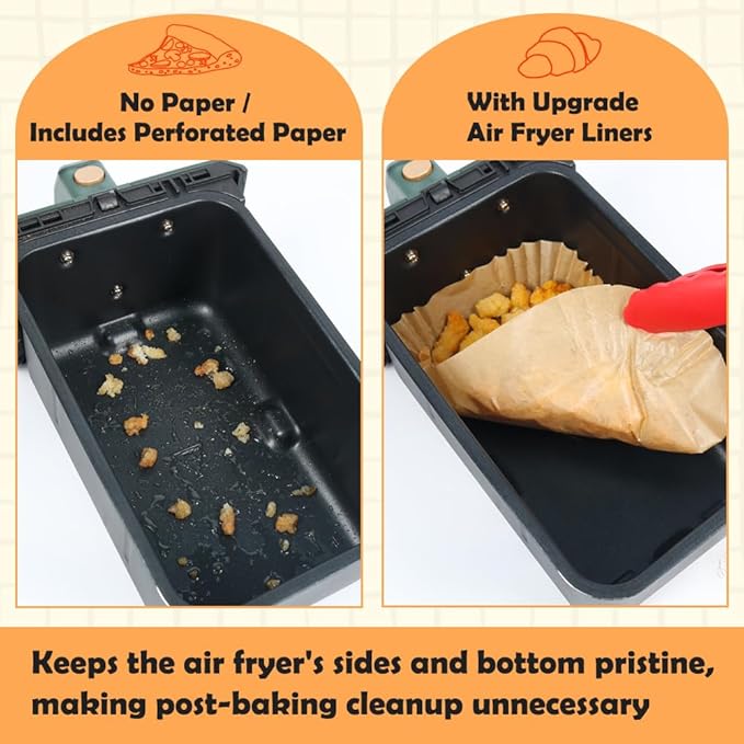 100PCS Dual Air Fryer Paper Liners & 3pcs Stackable Air Fryer Rack for Ninja Double Airfryer, Rectangle Air Fryer Parchment Paper for Ninja DZ201/DZ401/DZ550/SL401 & More, Ninja Airfryer Accessories