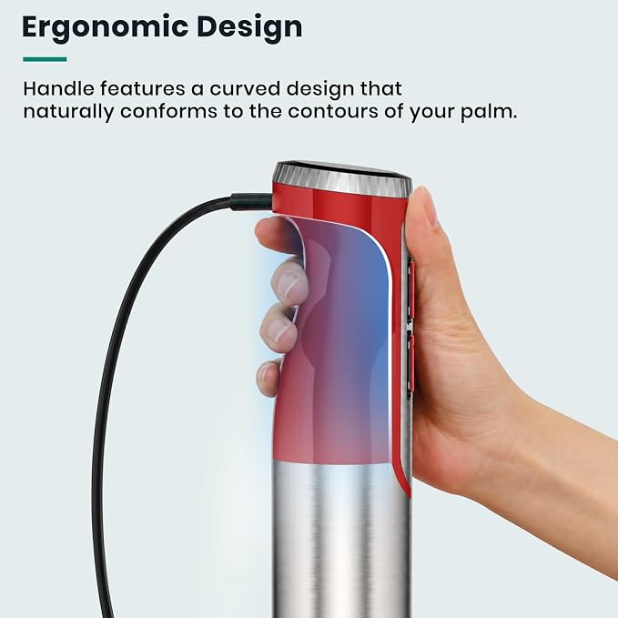 Colarlemo 1800W Immersion Blender Handheld 4-in-1 Hand Blender Stick for Ice Crushing Smoothie, Baby Food, Soup, 8 Speed Hand Mixer Turbo Boost Stainless Steel Blade with Whisk, Chopper, Beaker (Red)